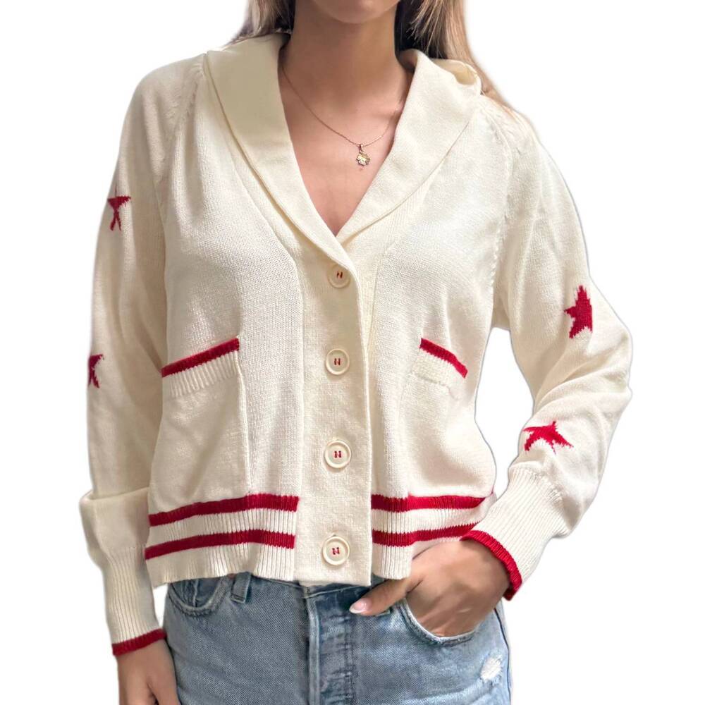 NEW HEM & THREAD americana shawl sweater in white